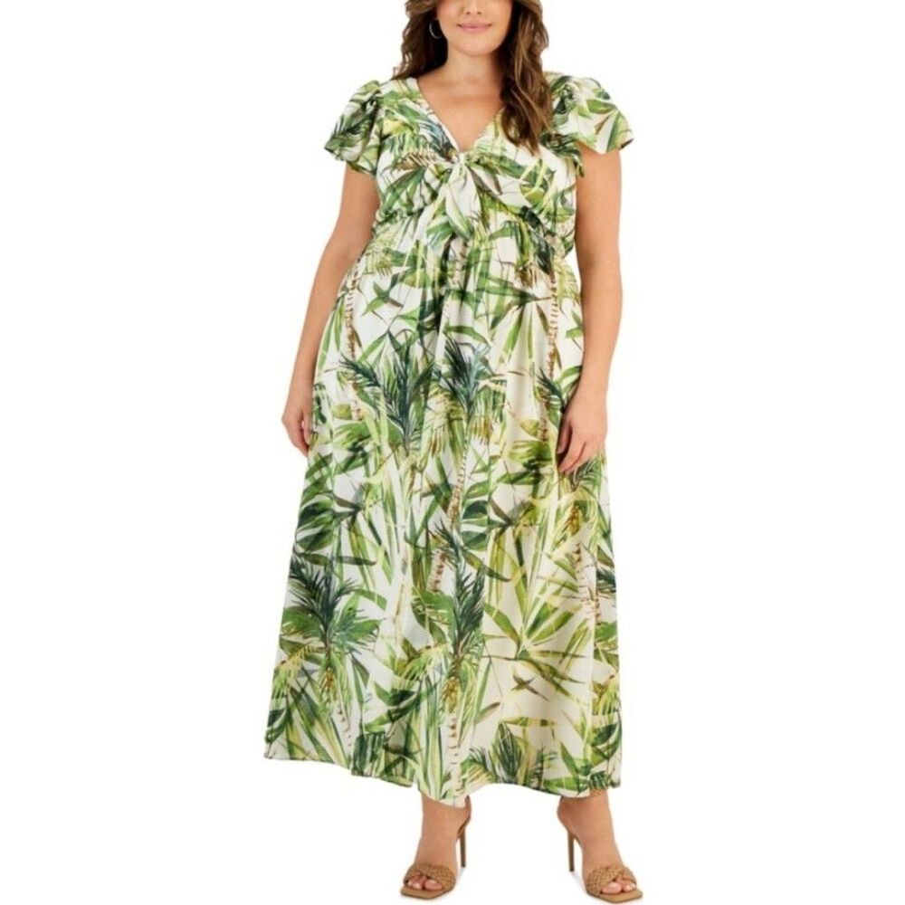 Taylor Tropical Flutter Sleeve 100% Cotton Maxi Dress Plus Size 14 NWT
